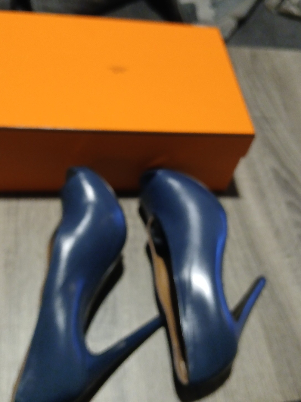 Hermès Gloria Teal Blue Leather Peep Toe Platform Pumps Heels Sz 39 (US 8.5) - Picture 12 of 15